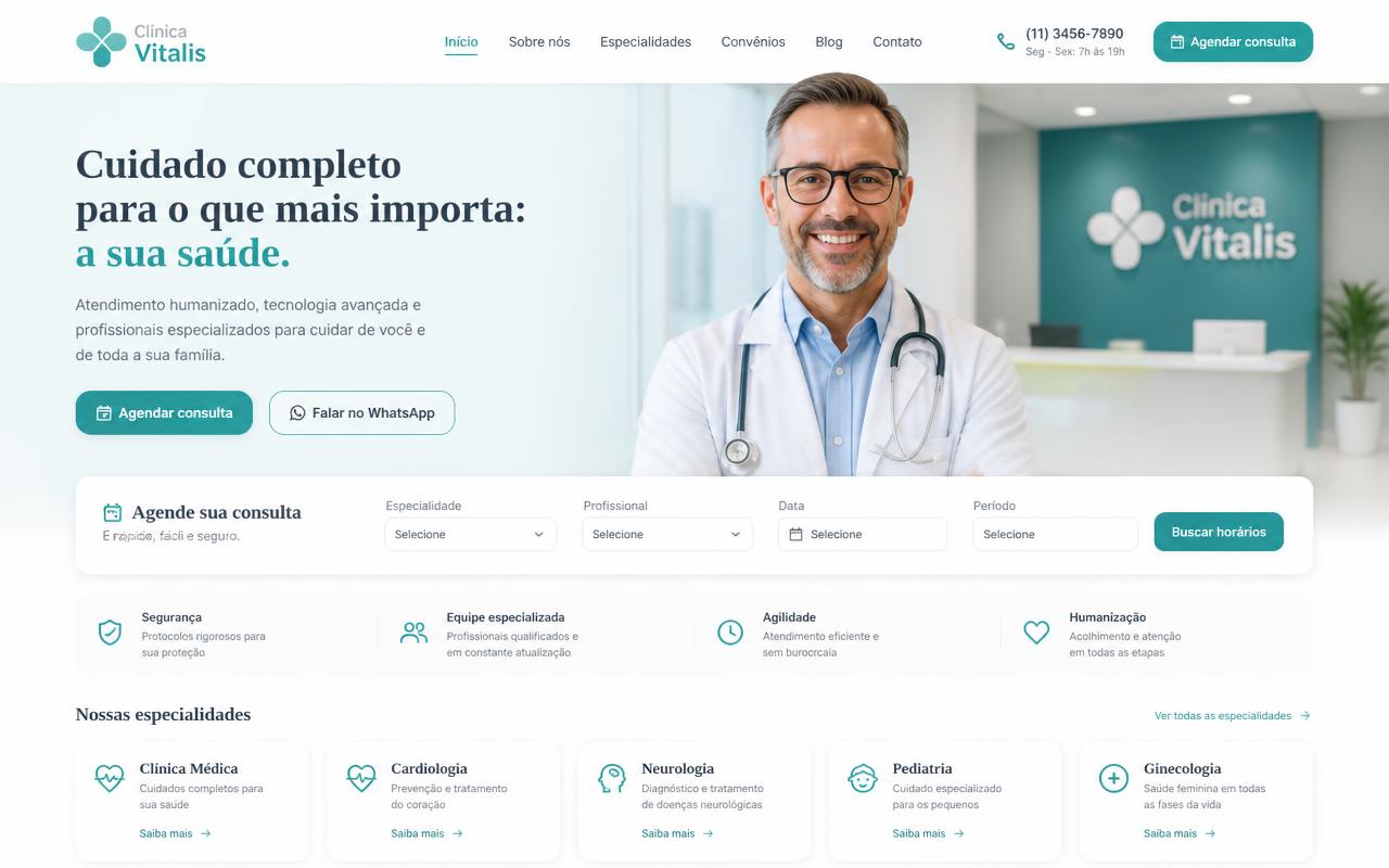 Site de clínica em smartphone